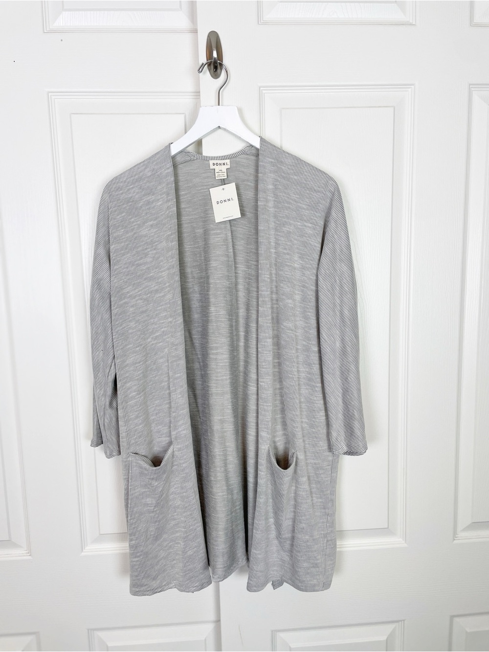 DONNI. Striped Knit Open Cardigan Sandwash Taupe NWT One Size